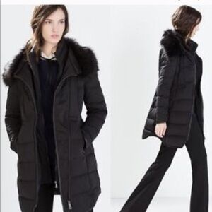 Zara Black Fur Down Jacket